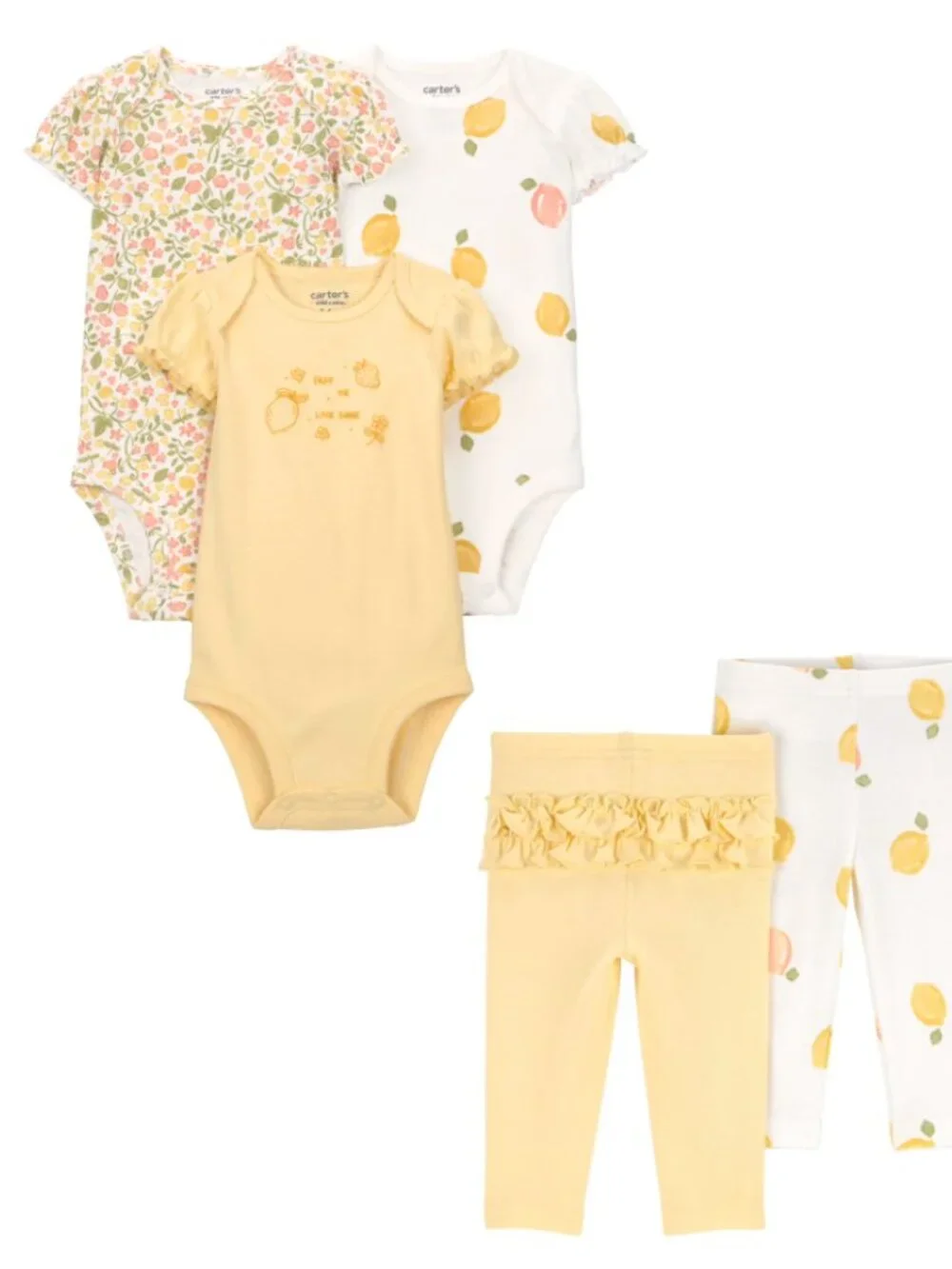 Carter's Child of Mine 5-Piece Cotton Bodysuits & Pants, Lemon Floral, Preemie